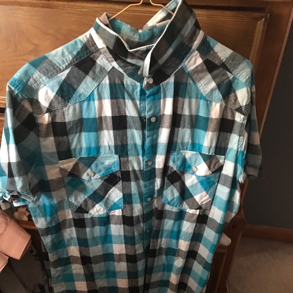 JF J. Ferrar Plaid Short Sleeve Button Up Shirt